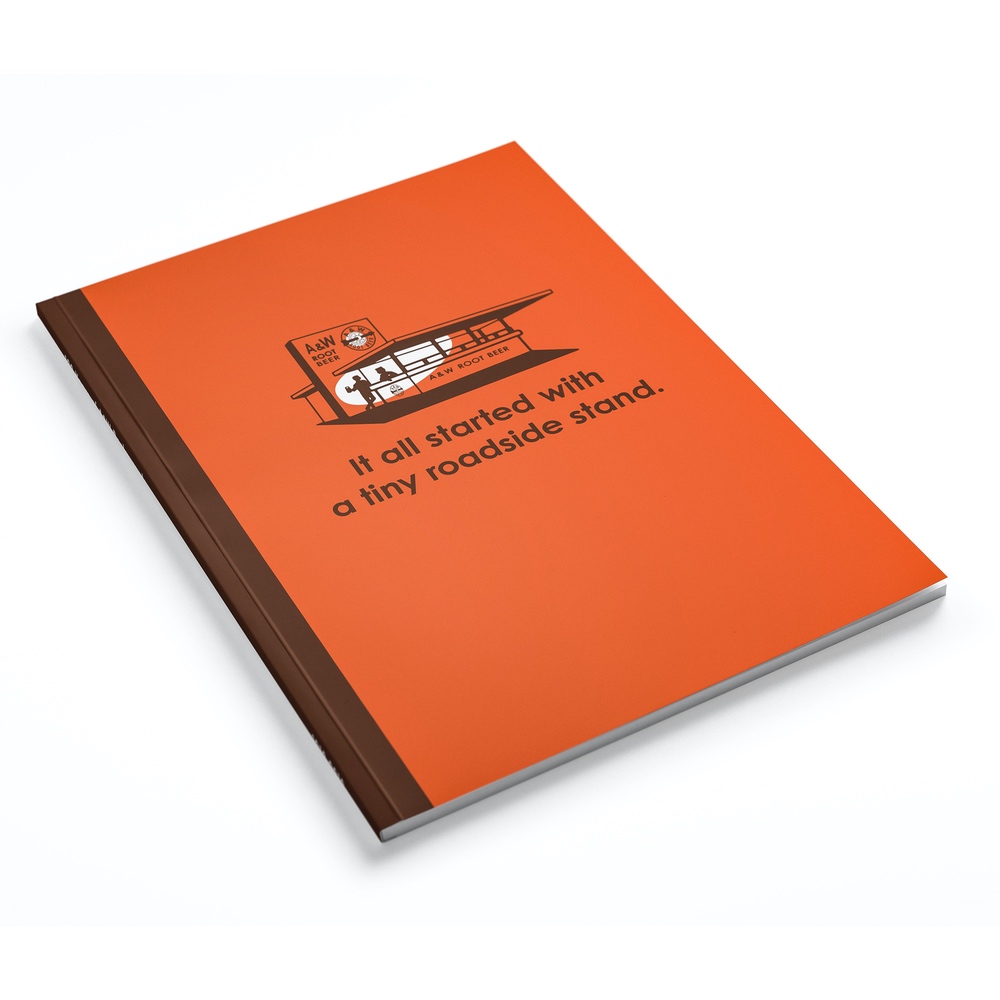 Cover is orange with brown trim on spine. Text on the front is brown and reads "It all started with a roadside stand...' Artwork of a roadside stand is above the text.