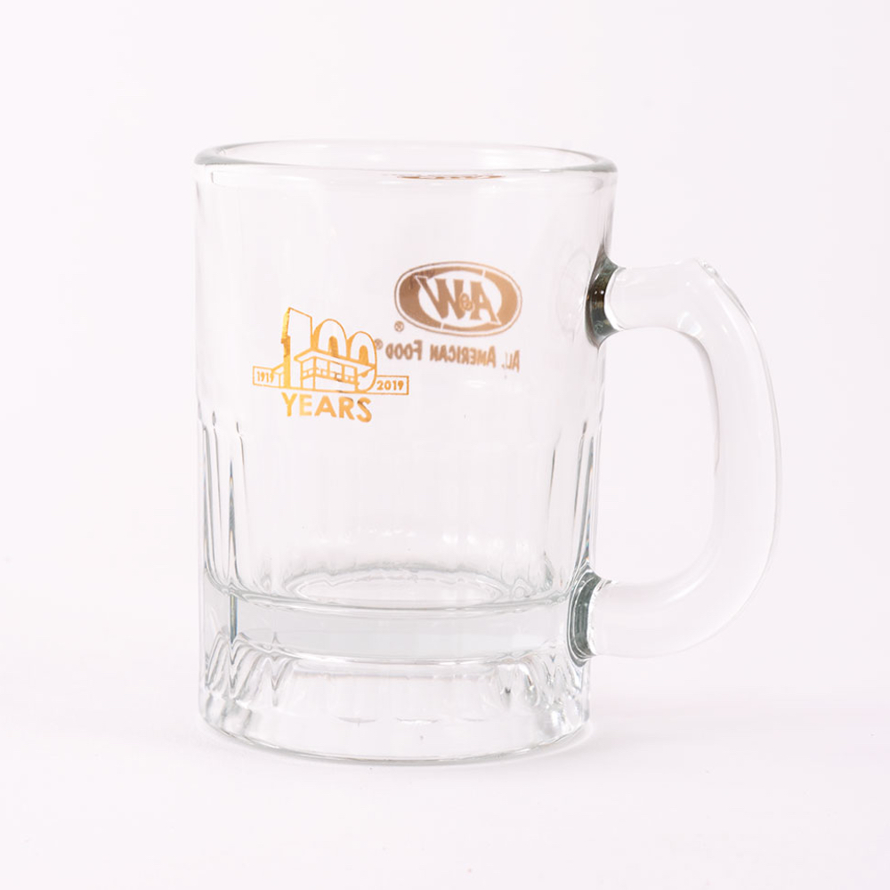 Baby Mug featuring A&W Restaurants 100th Anniversary logo in gold.