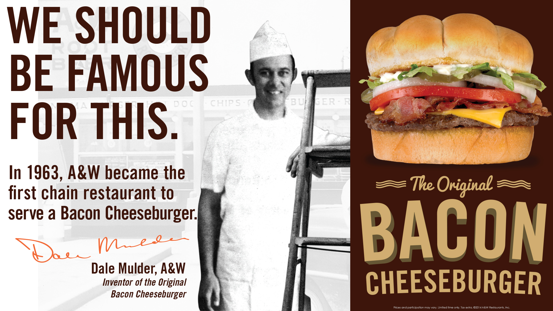 Dale Mulder on one side, original bacon cheeseburger on the other