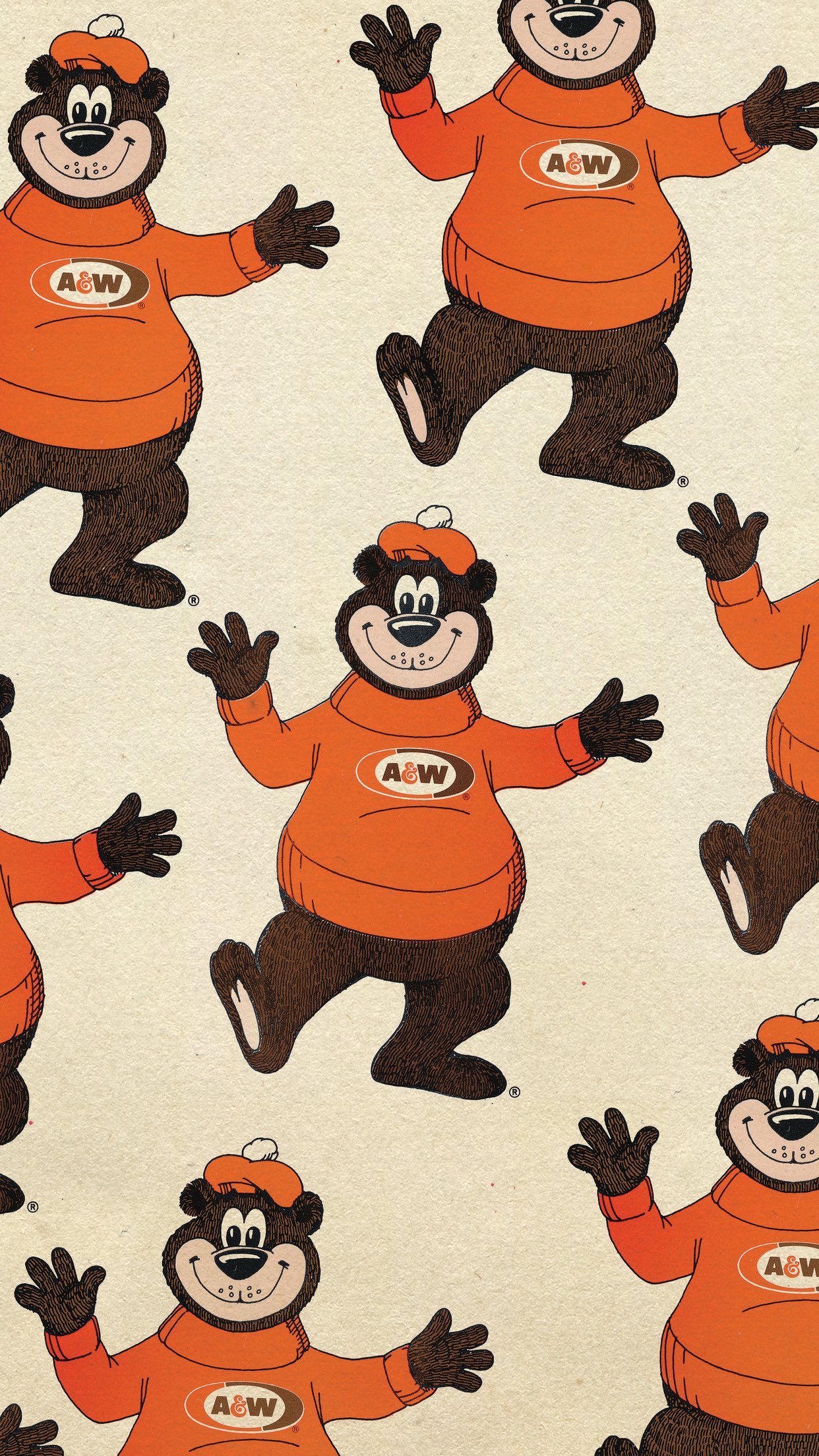 Tan phone wallpaper with drawings of Rooty the Great Root Bear