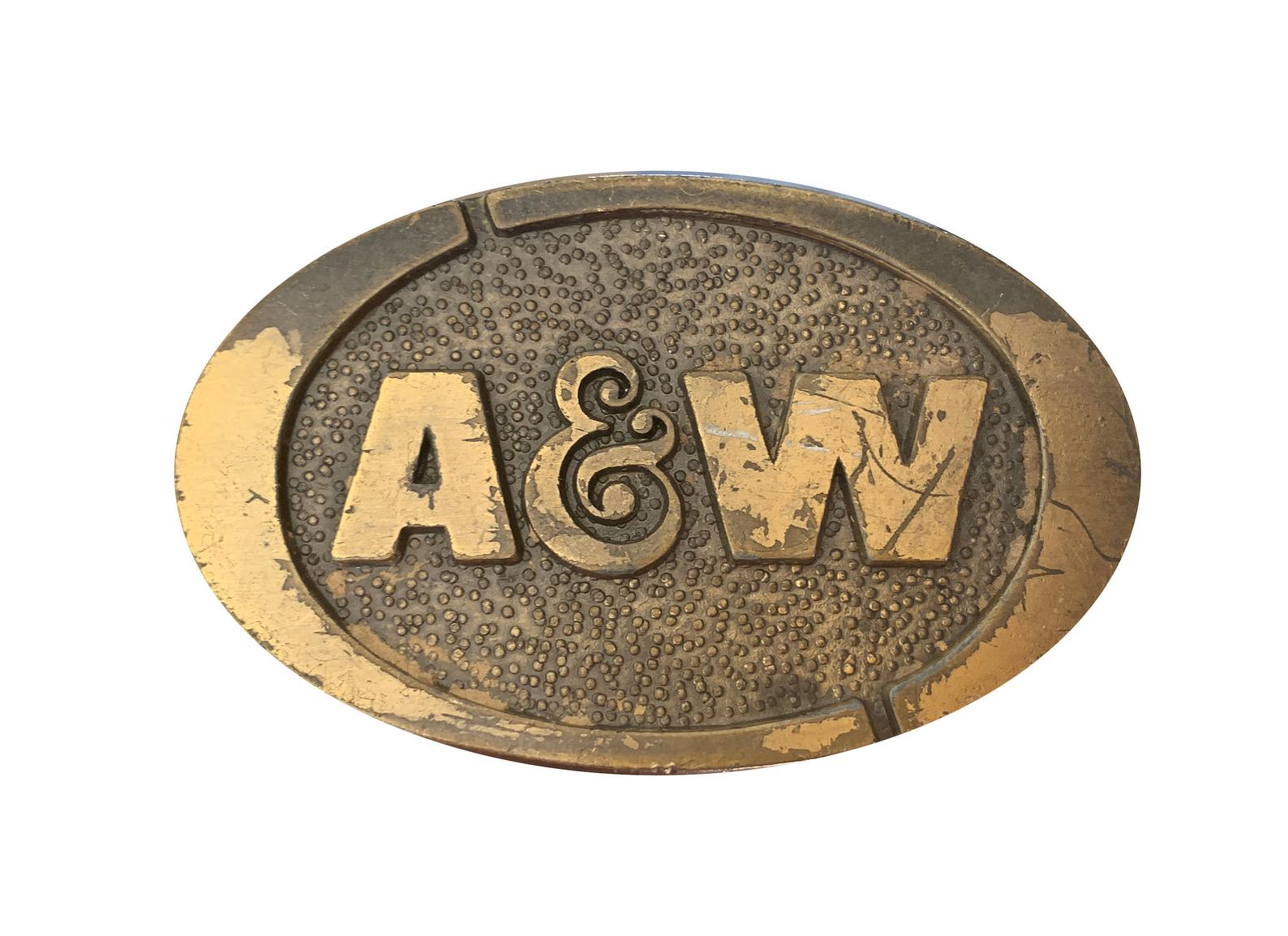 Solid brass belt buckle with A&W logo.