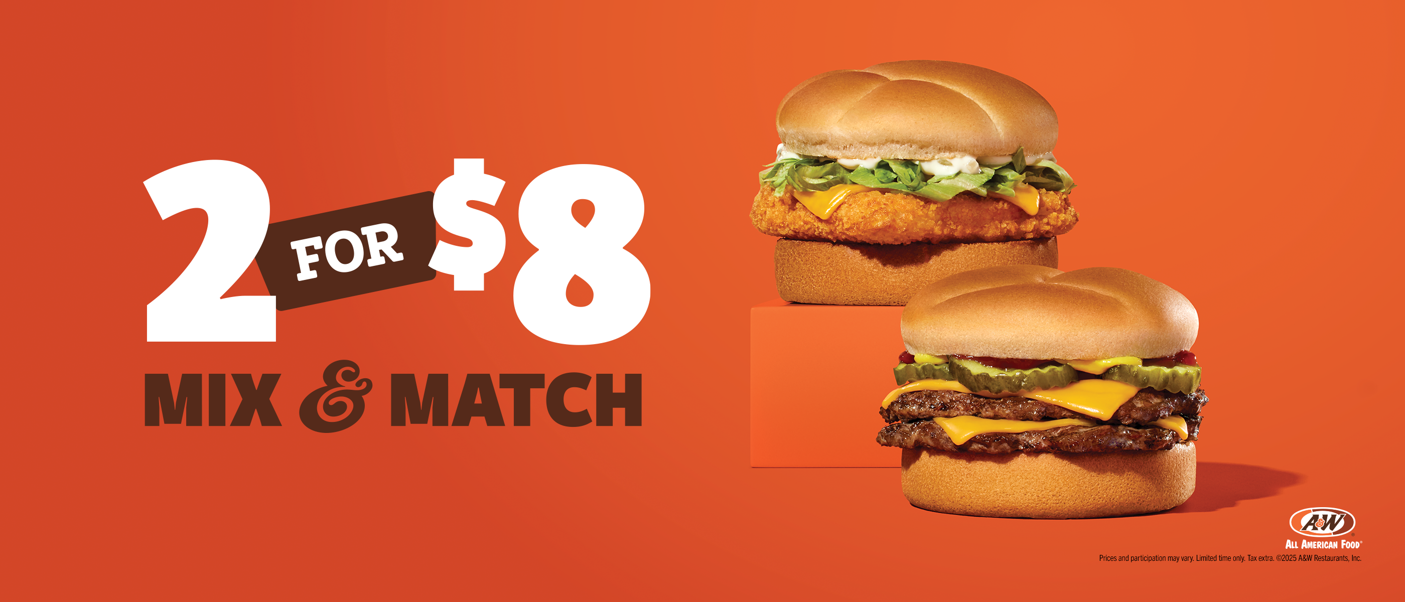 2 for $8 Mix & Match: Fish Sandwich and Double Cheeseburger